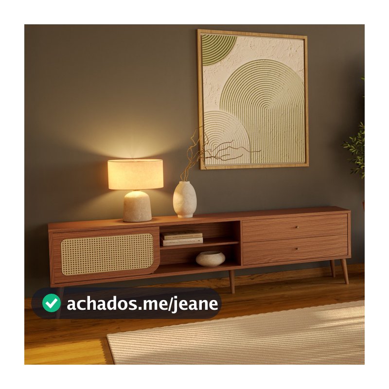 Rack para TV 220cm Até 60 Polegadas 2 Gavetas 1 Porta Curve Pinhão com Palha - Dalla Costa