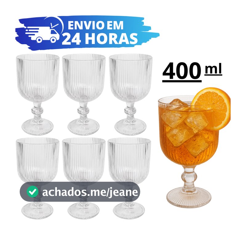 Jogo De 6 e 12 Taças Graffiato Canelada 400ml Vidro REFORÇADO Grosso Elegante P/ Agua Vinhoo Refrigerante