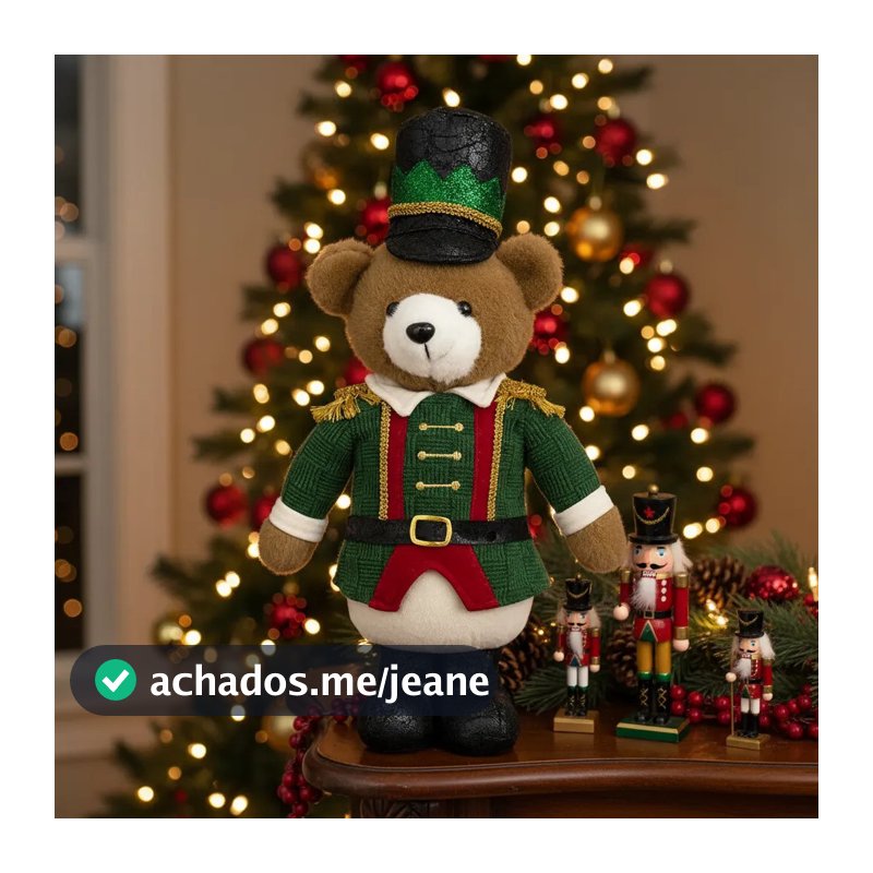 Urso Quebra-nozes Natal Pelúcia 43cm Verde Vermelho