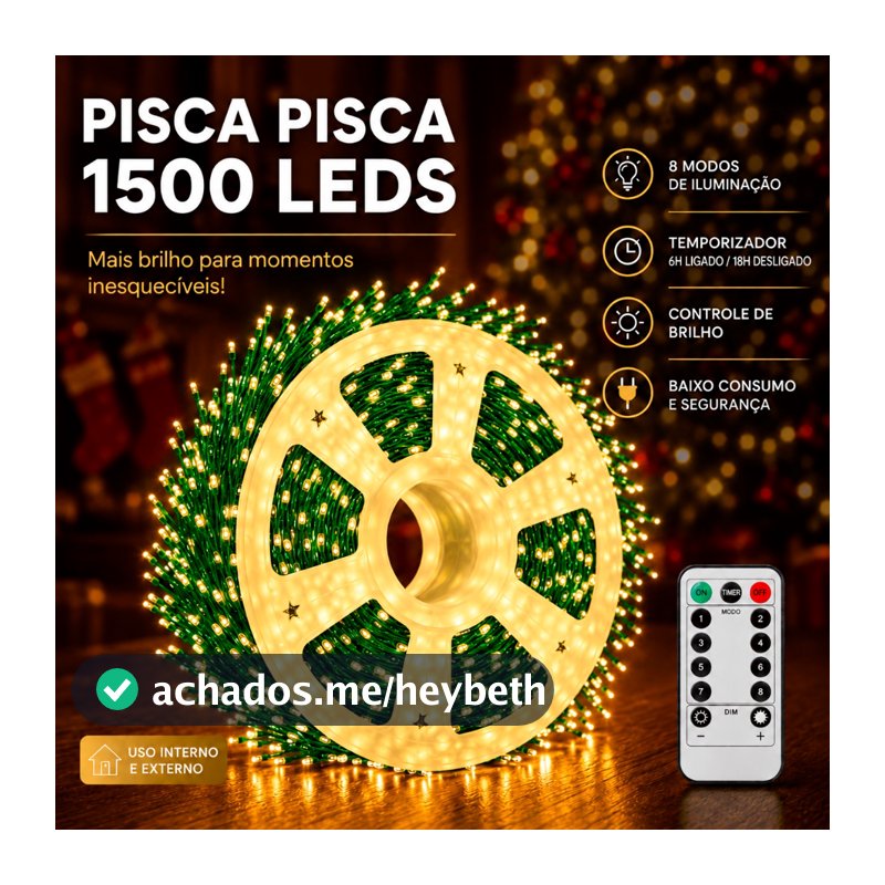 Pisca Pisca Cordão LED 50M 1500 LEDs Luz Branco Quente Festão Controle Remoto Natal Decoração