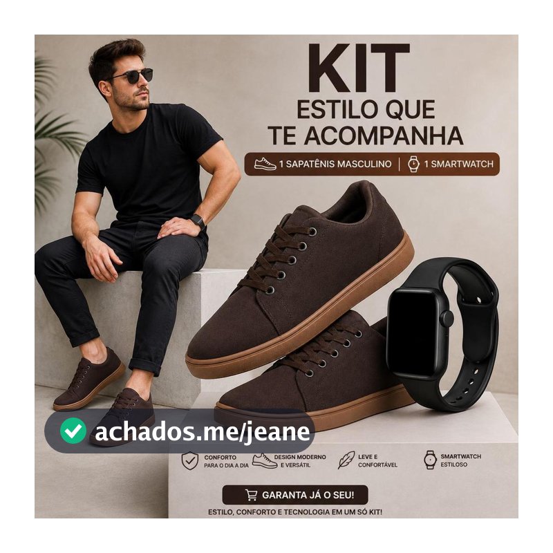 Kit Sapatênis Tênis Masculino Casual Confortável + Smartwatch Relógio Digital