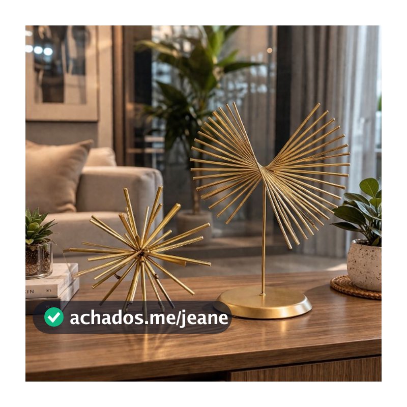 Kit Decoração Luxo Ouriço + Escultura Ferro Dourado – Sala Moderna Elegante