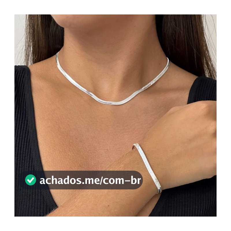 Kit Colar e Pulseira Fio Laminado metal a prata 925