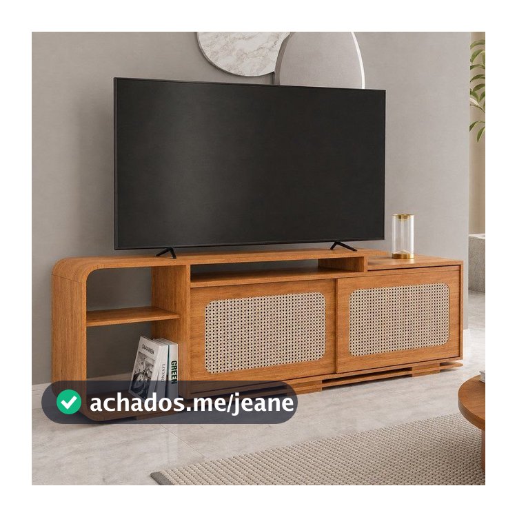 Rack para TV até 75 Polegadas 2 Portas Palinha 180cm Santorini Marrom Mel/Palha Natural