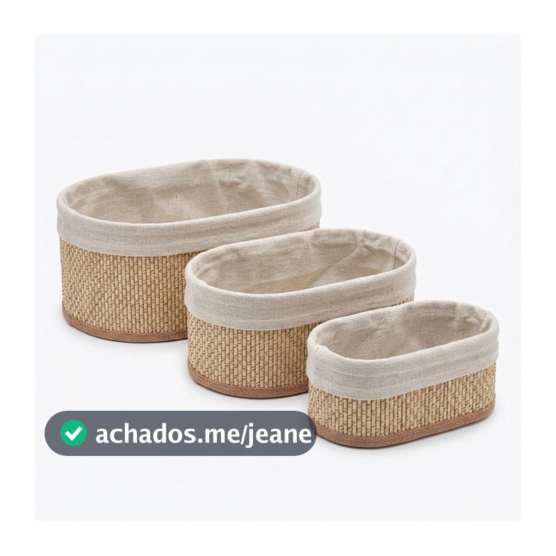 Cestos Kit 3 Organizadores Decorativos com Forro em Tecido Conjunto Multiuso Cozinha Banheiro Quarto Closet
