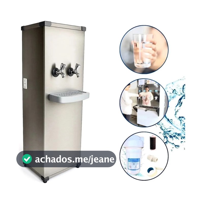 Purificador Bebedouro De Água Hiza 25L De Coluna Inox Comércio com Filtro Cor 2 Torneiras Geladas
