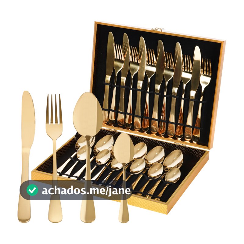 Jogo Talheres 24 Peças Faqueiro Inox Premium Luxo Com Maleta