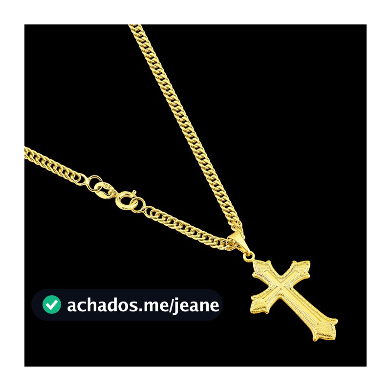 Correntinha Masculina Grumet Dupla Lacraia 3mm + Pingente Cruz Banhado a Ouro 18k Cordão com Crucifixo