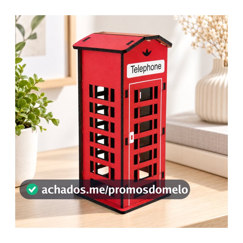 Cabine Telefônica Decorativa Pequena em MDF 15x6,5x6,5 cm - Decoração Criativa e Charmosa