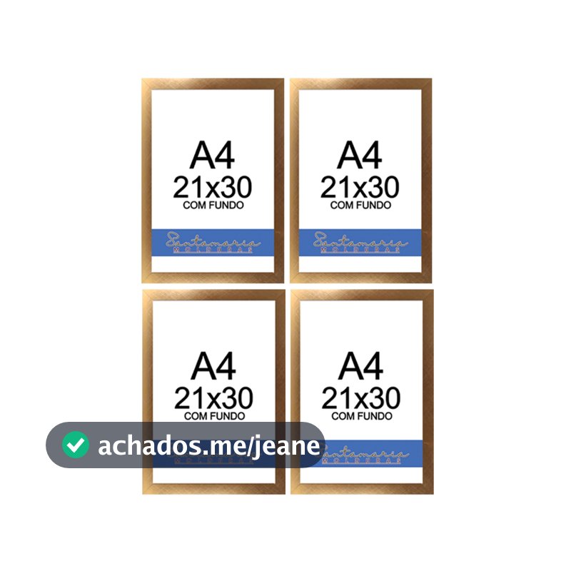 Kit 04 Molduras A4 Certificado Diploma Quadro Foto Sem Vidro Dourado