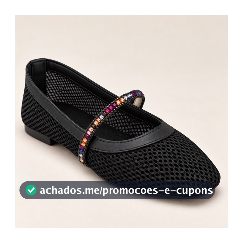 Sapatilha Tela Feminina Mary Jane Tira Enfeite Aplique Brilho Transparência Telinha Bico Quadrado Tendencia
