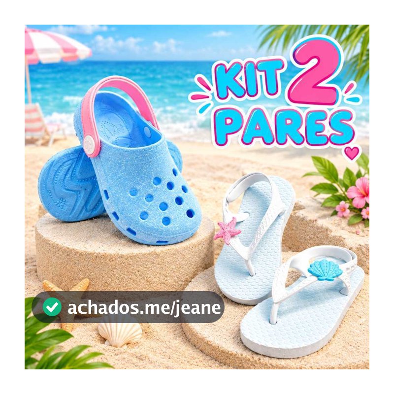 Kit Conjunto 2 Pares Menina Babuche Glitter e Chinelo Dedo Delicado Chinela Percata Conjunto Confortável Praia Piscina
