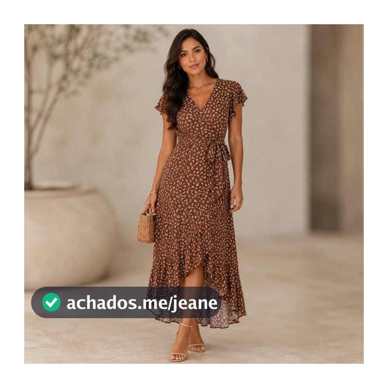 Vestido Midi Feminino Envelope Ajustável Na Cintura  ForradoFlorzinhas