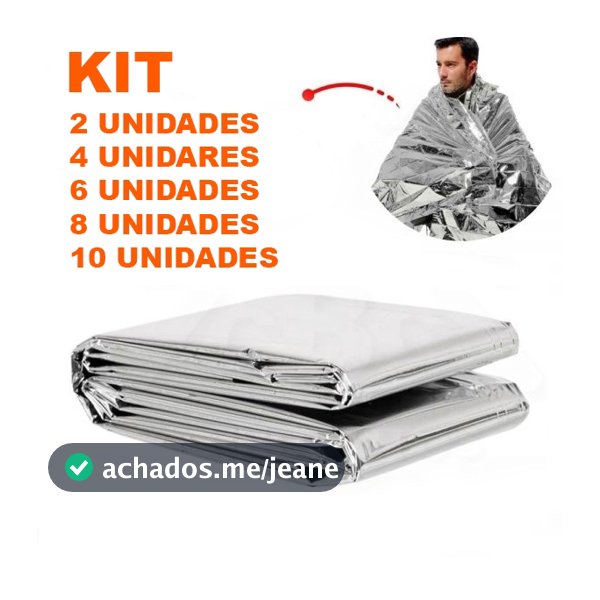 Cobertor Manta Térmica Aluminizado Para Resgate Emergência e Camping - KIT  2UN, 4UN, 6UN, 8UN, 10UN