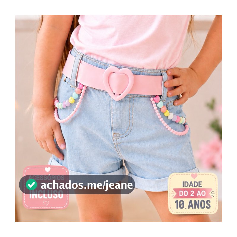 SHORT JEANS PREMIUM INFANTIL FEMININO BORDADO COM CINTO 2 AO 10 ANOS.