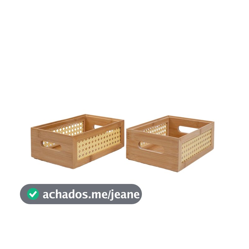 Kit 2 caixas organizadoras empilháveis de bambu e palhinha 24cm - Oikos