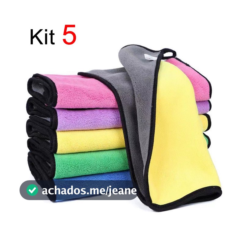 kit com 5 Toalhas de Pano de Microfibra para Lavagem e Polimento de Carros, Uso Geral, 30x40cm
