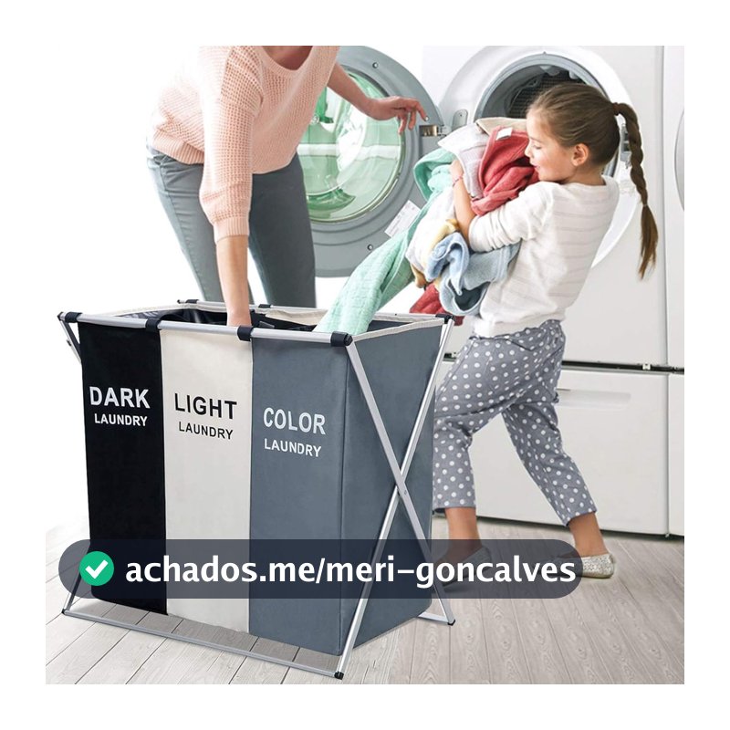 Cesto De Roupa Suja Dobrável Organizador 3 Compartimentos