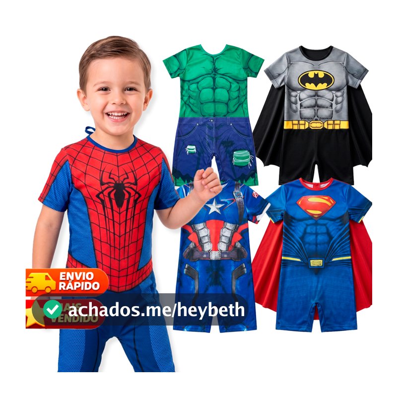 Fantasia Menino Super-Heróis Hulk Aranha América Ferro 1 a 8 Anos Envio Imediato