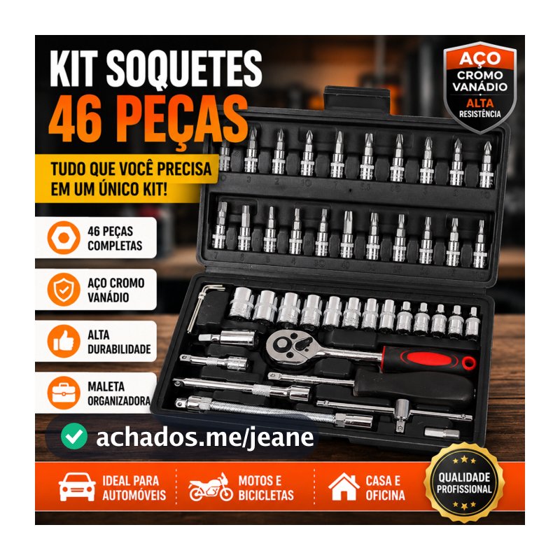 Kit Ferramentas 46 Peças Chave Catraca Soquetes Bits, Reparo Automotivo e Doméstico
