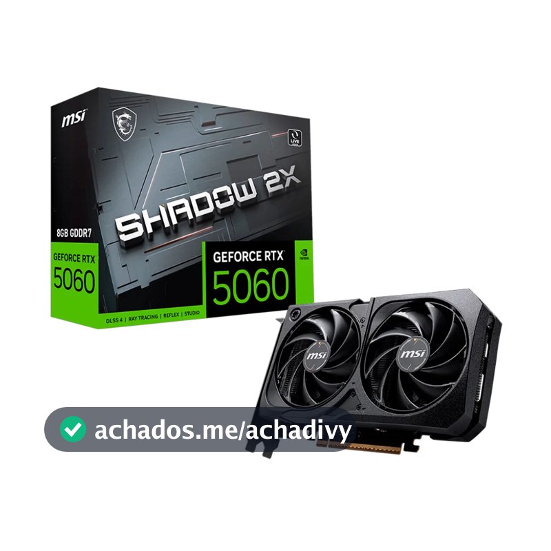 Placa de Vídeo MSI GeForce RTX 5060 Shadow 2X OC, 8GB, GDDR7, 128-bit, 912-V537-038