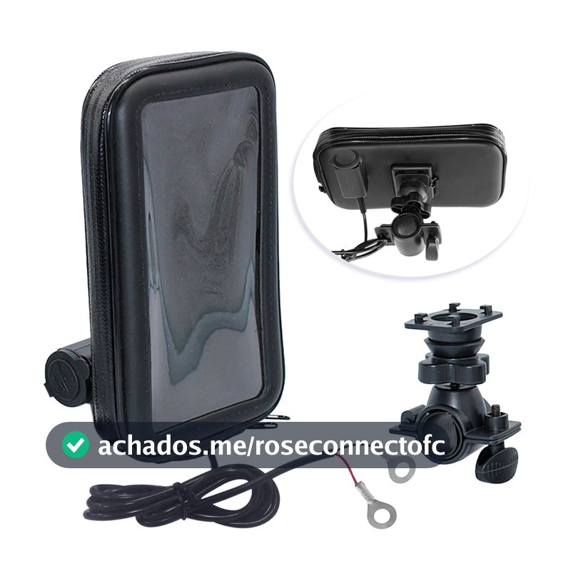 Suporte de Celular para Moto à Prova d'Água Case Couro com Zíper Carregador USB Impermeável