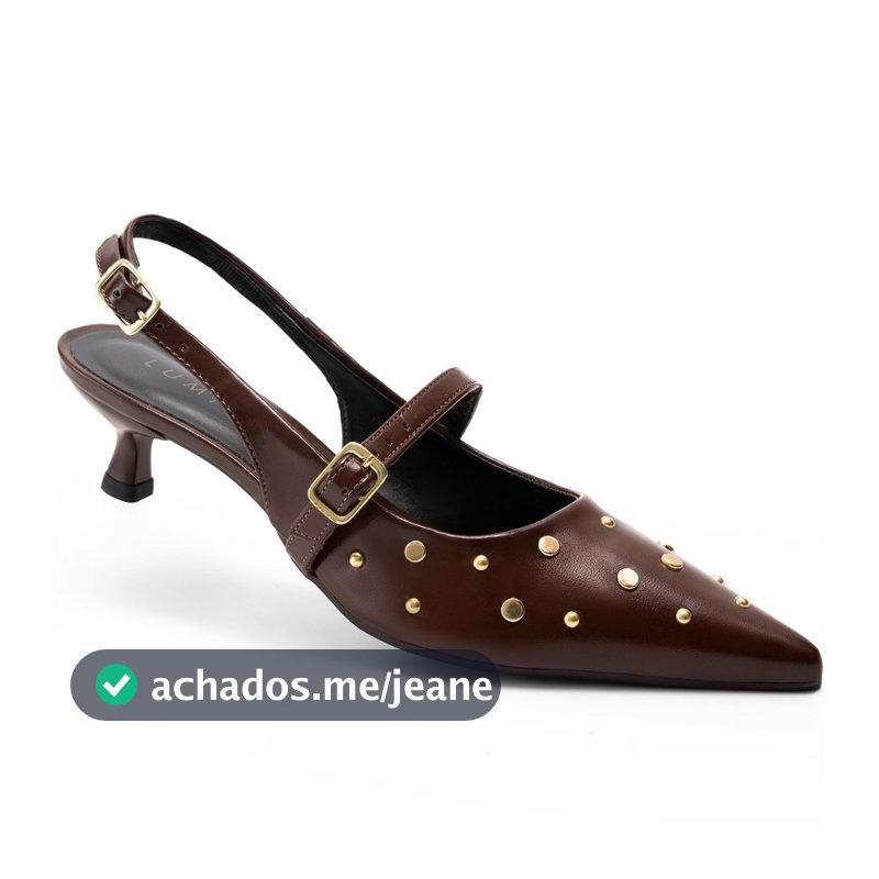 Scarpin Feminino Lumiss Slingback Salto Fino Baixo Rebite Bico Fino