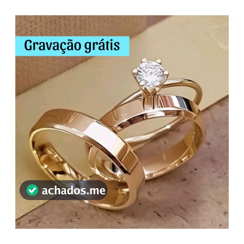 Par De Aliança Chanfrada Banhado A Ouro 18k Gravação Grátis Anel Solitário Casamento Noivado + Caixa