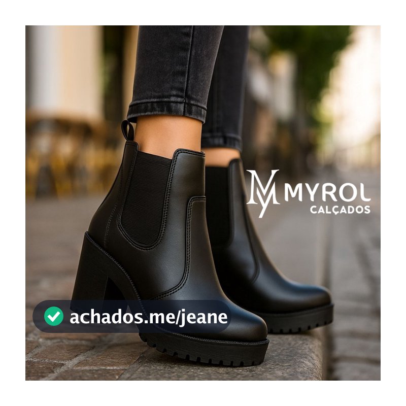 Bota Coturno Tratorado Salto Médio Elástico Preto