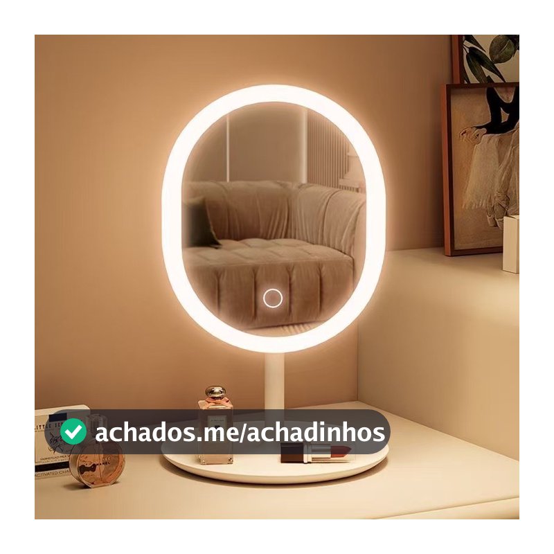 Espelho de Mesa com Luz LED 3 Cores Touch USB Recarregável Presente Perfeito Feminino