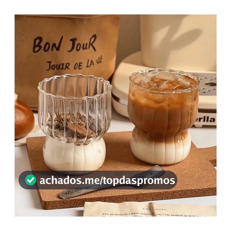 Conjunto Jogo de 2 Copos Fofos Canelado 300ml de Vidro Borossilicato Transparente Vintage Água Suco