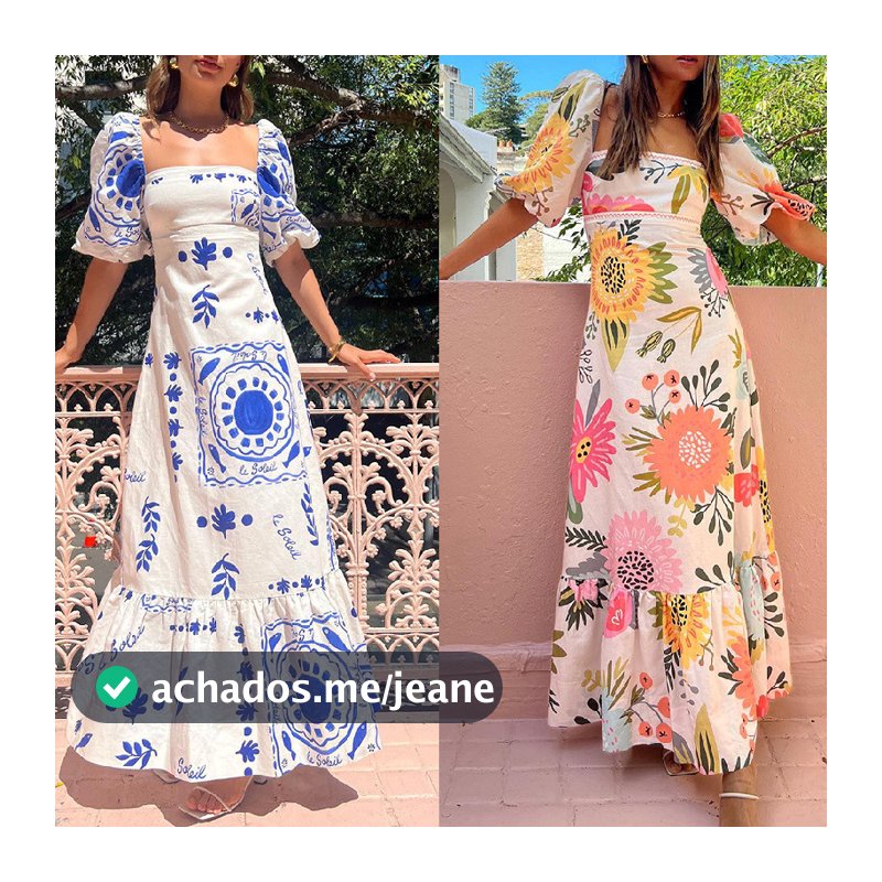 Vestido Casual de linho de algodão com gola plana e manga lanterna Slim fit (28338 + 28335)