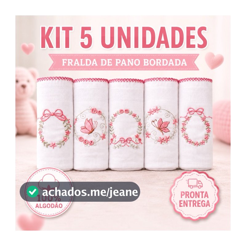 Fralda Pano Bordadas Luxo 70X70CM 100%Algodão Menina Floral Borboleta Jardim Nuvem Ursinha Enxoval Bebê