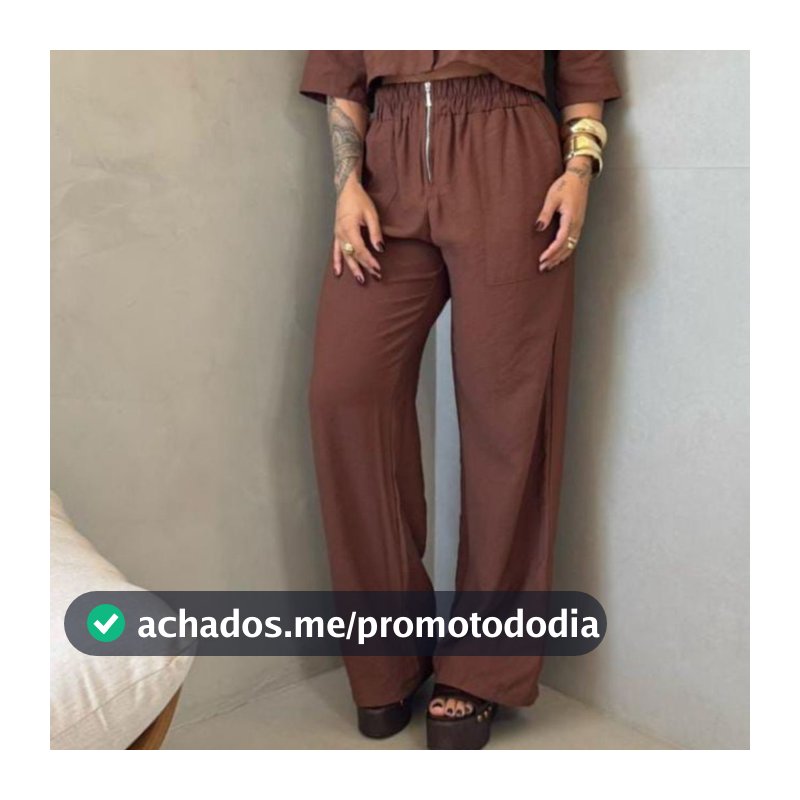Calça Pantalona Feminina Cintura Alta com Zíper frontal Envio Imediato