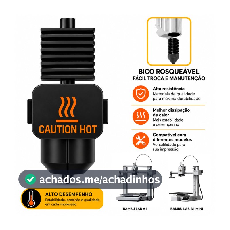Hotend Bico para Bambu Lab A1 e A1 Mini de Aço Endurecido 0,2mm 0,4mm