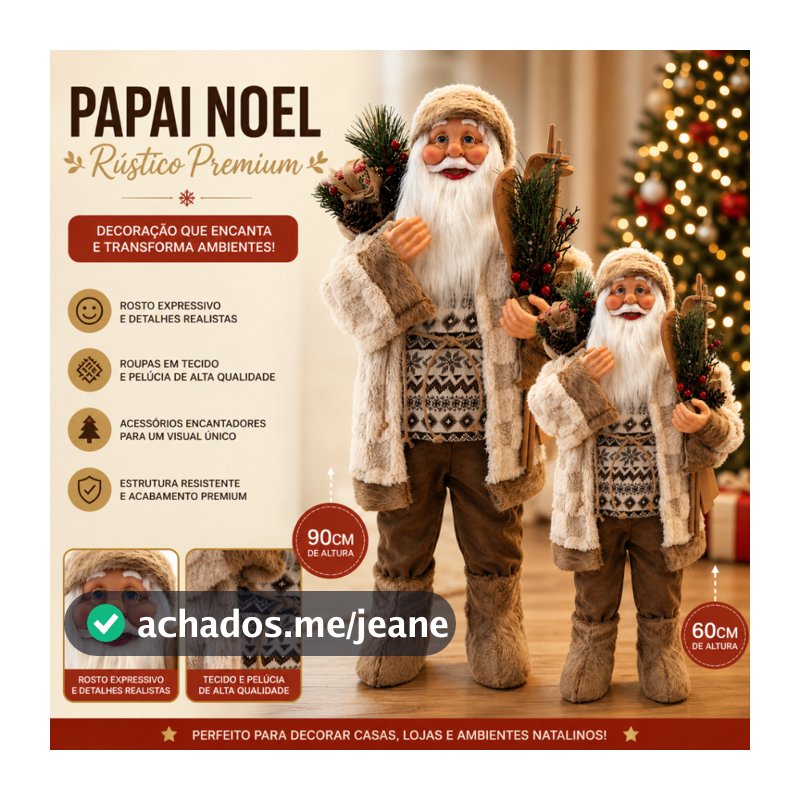 Papai Noel Marrom Luxo Decoração Natal Enfeite Natalino