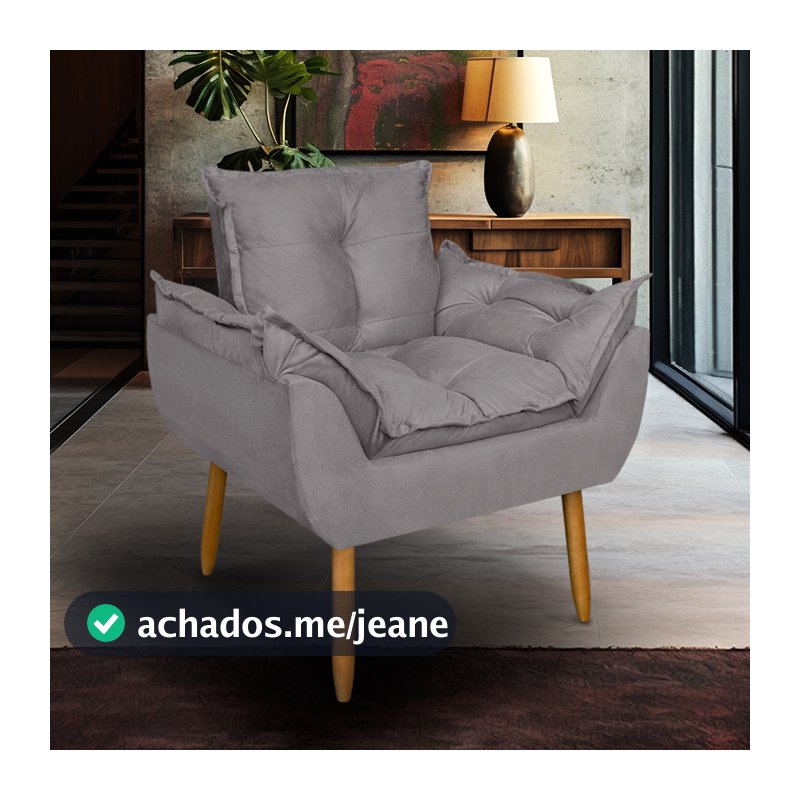 Poltrona Cadeira Opala Pés Palito Sala de Estar Quarto Recepção Escritório Suede