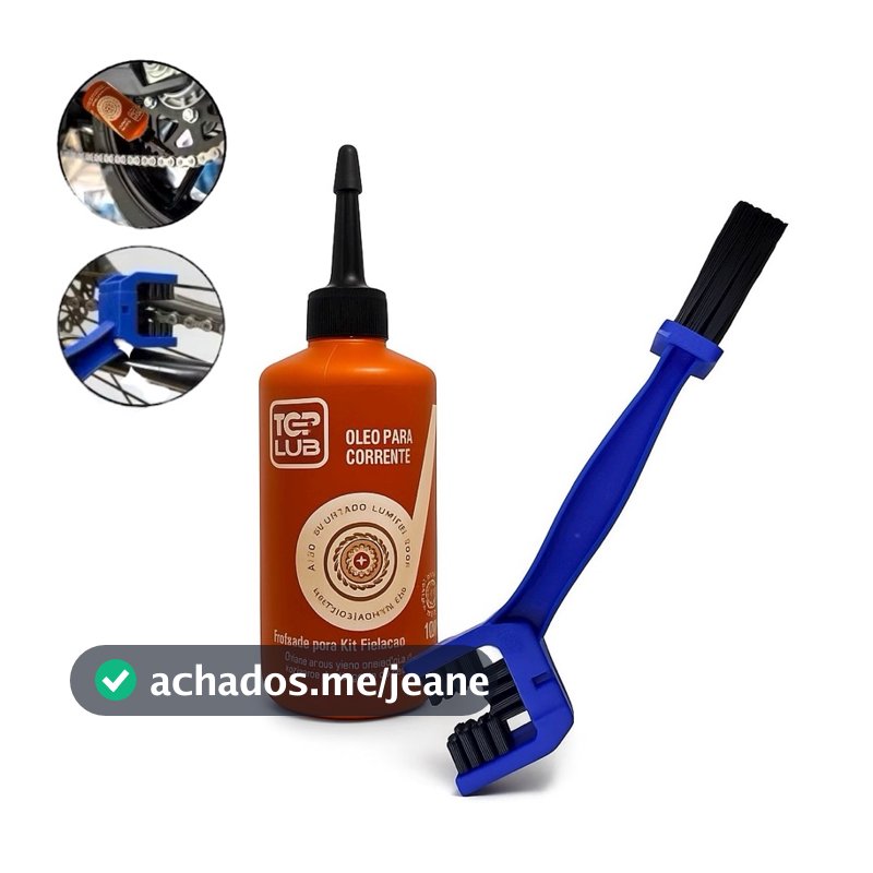 ESCOVA DUPLA LIMPEZA PARA CORRENTE TRANSMISSÃO + OLEO LUBRIFICANTE GRAFITADO MOTO BIKE UNIVERSAL