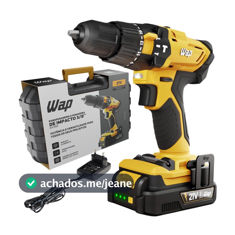 Parafusadeira e Furadeira de Impacto Mandril 3/8 Bateria 21v K21 ID02 Wap com Maleta