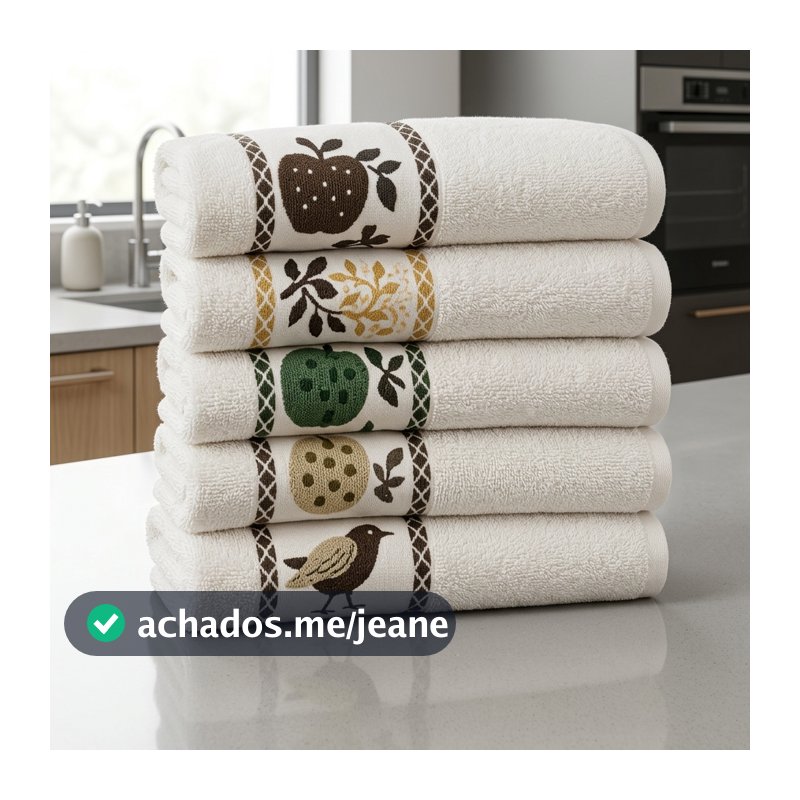Kit 5 Pano De Copa Atoalhado 45x65cm Toalha De Prato Desenho 100% algodão