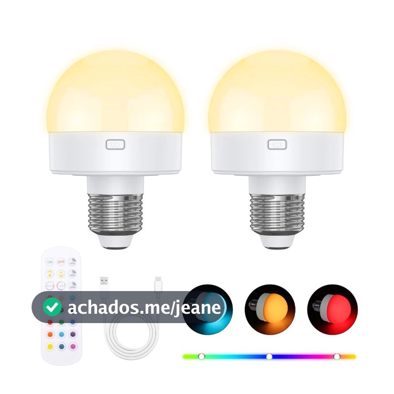 Lâmpada Recarregável RGB GTP E26/E27 com Controle Remoto – 15 Cores, LED Portátil Magnético