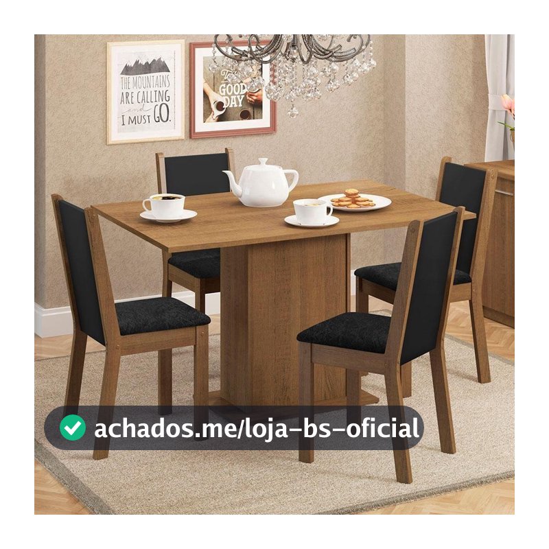 Conjunto Sala Jantar Mesa Madeira 4 Cadeiras Rustic