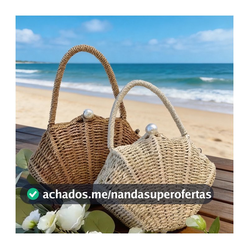 Bolsa Trançada de Palha com Conchas - Alça Transversal, Cabe Celular e Muito Estilo FS603