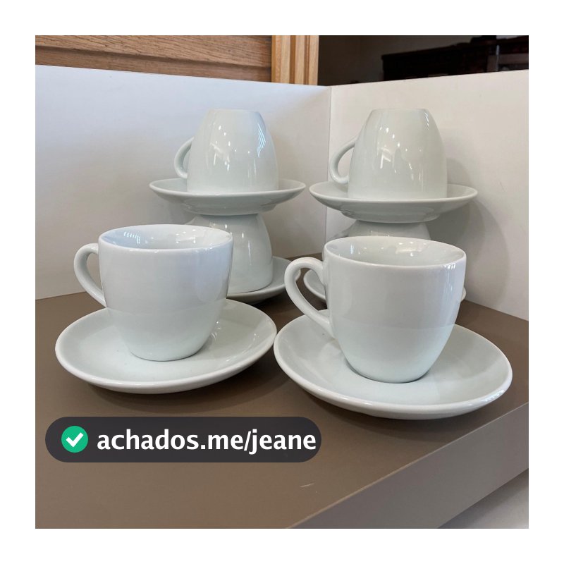 Conjunto 6 Xícaras de Chá 230ml com os pires Porcelana Branca | Karol | Segunda Linha
