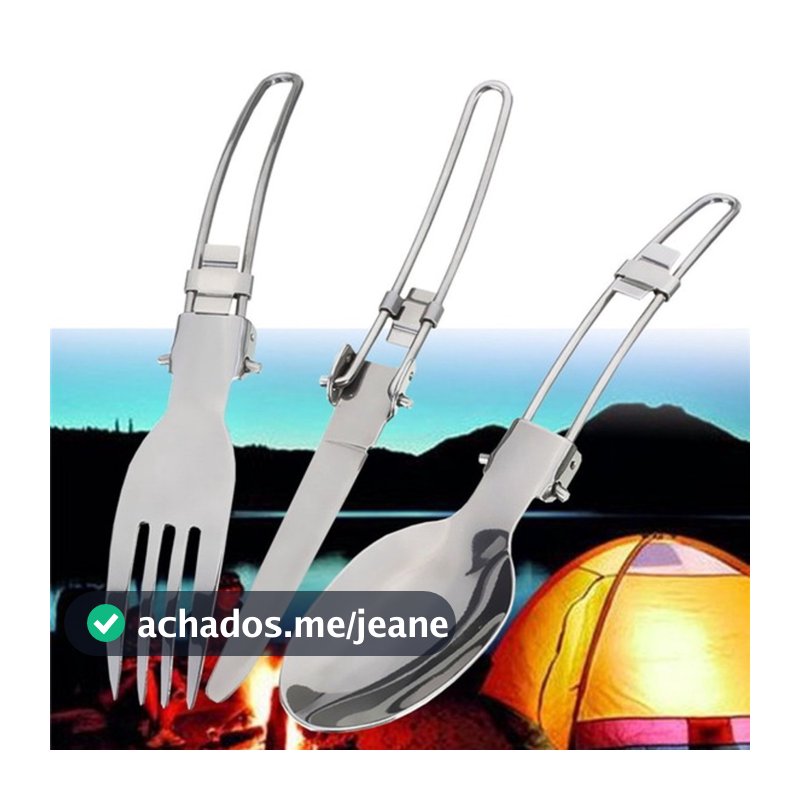 Kit Talher de Inox Com 3 Peças Garfo Colher Faca Retrátil Para Acampamento Camping Com Estojo