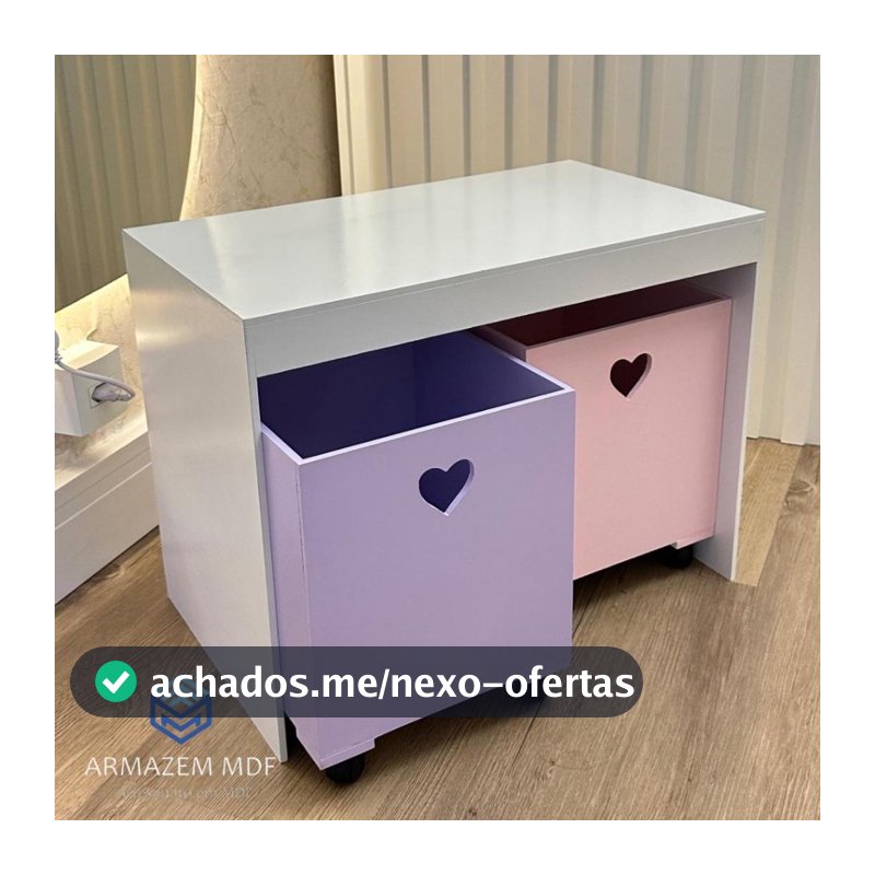 Organizador de Brinquedos Bancada Infantil 2 Gavetas Com Rodinhas em MDF