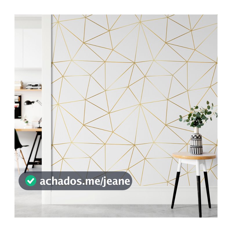 Papel de Parede Autoadesivo Zara Branco- Autocolante  Cinza Dourado Geométrico.