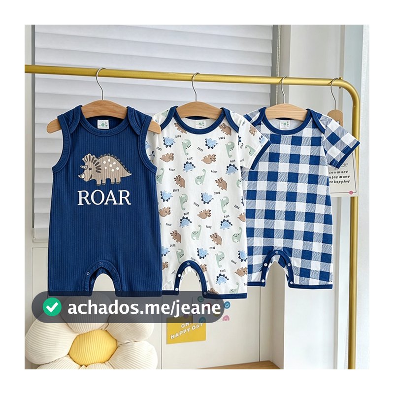 Conjunto de 3 peças de macacão para bebê 100% algodão material confortável série tricerátops