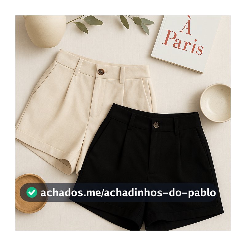 Kit 2 Short Feminino Linho  Cintura Alta com Bolsos
