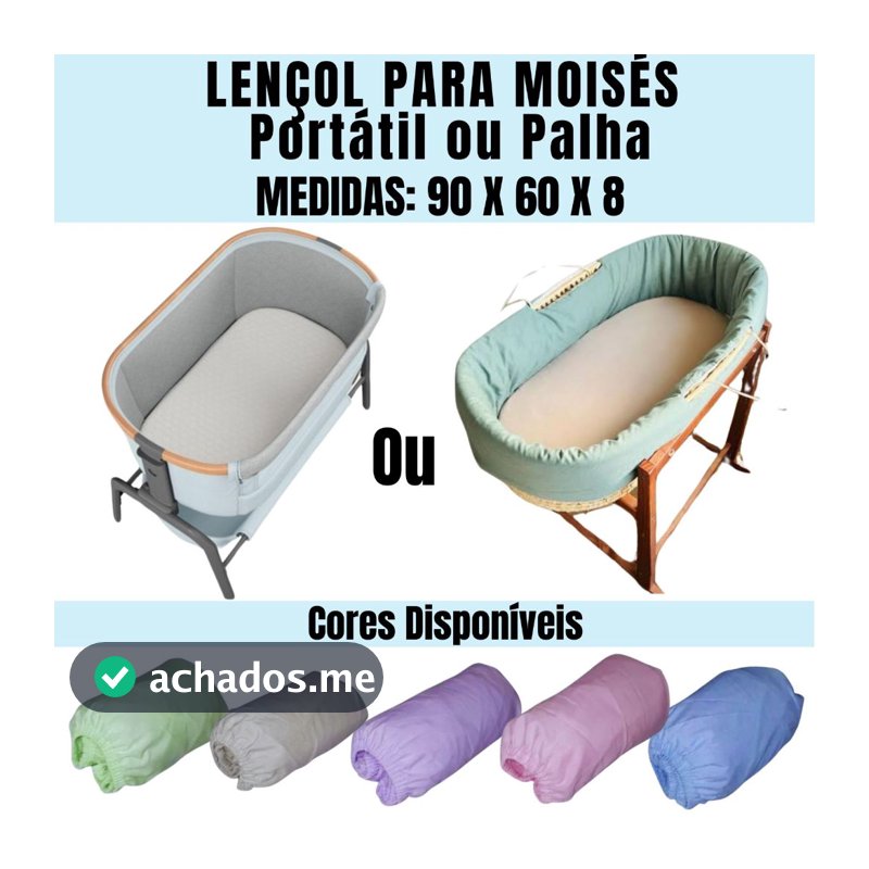 Lençol  Berço Moisés 200 Fios C Elástico 90x60x8cm